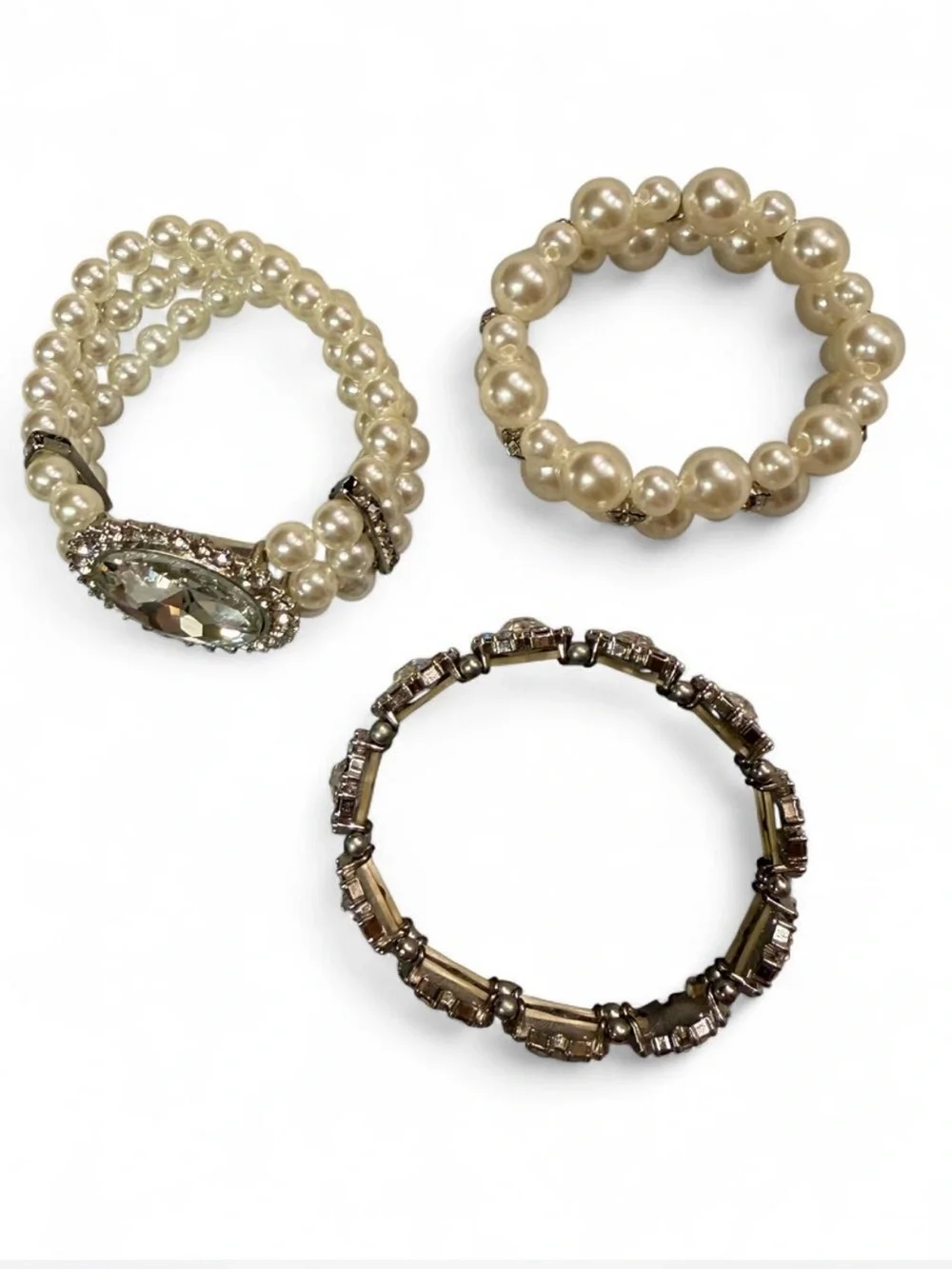 Set of 3 bracelets pearls and rhinestones